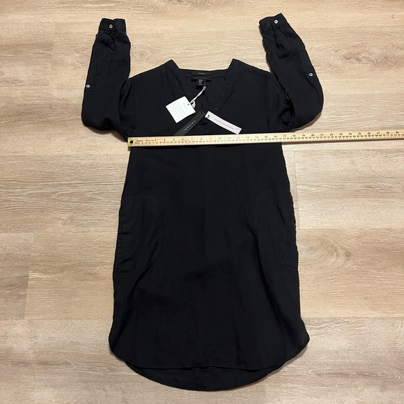 NWT Tahari 100% Linen Black Roll Up Long Sleeve Tunic Dress With Pockets Size XS - Picture 7 of 10